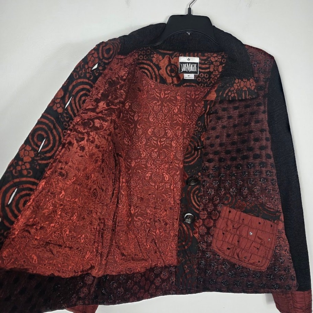 YAK MAGIK Womens M Jacket Cardigan Burnout Velvet Boho Artwear Made in Nepal - Picture 2 of 7